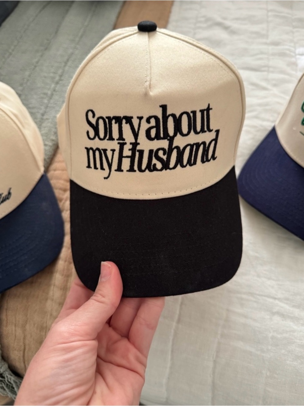 Sorry About My Husband Two-Tone Cream and Black Trucker Hat